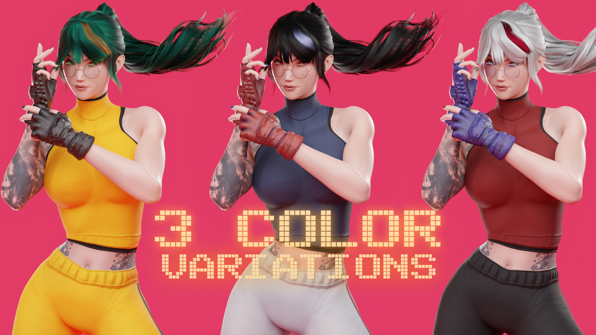 Stylized Female Fighting Character - Rin Low-poly 3D model_8