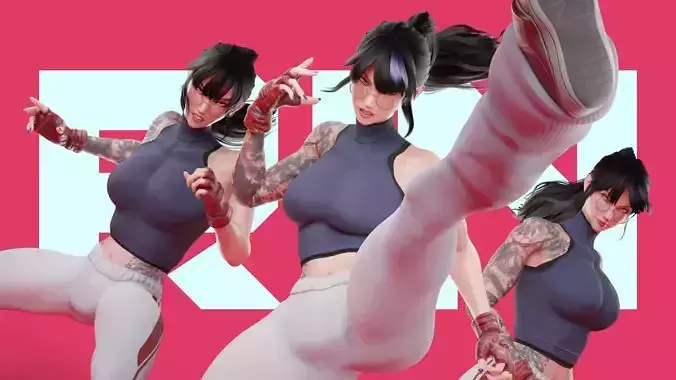 Stylized Female Fighting Character - Rin Low-poly 3D model