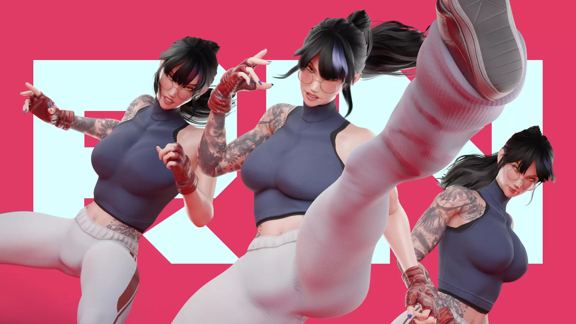 Stylized Female Fighting Character - Rin Low-poly 3D model_0