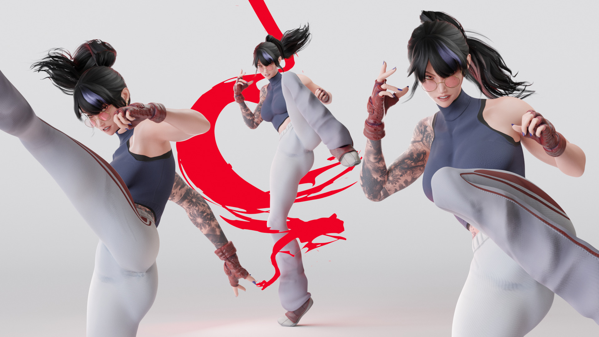 Stylized Female Fighting Character - Rin Low-poly 3D model_22