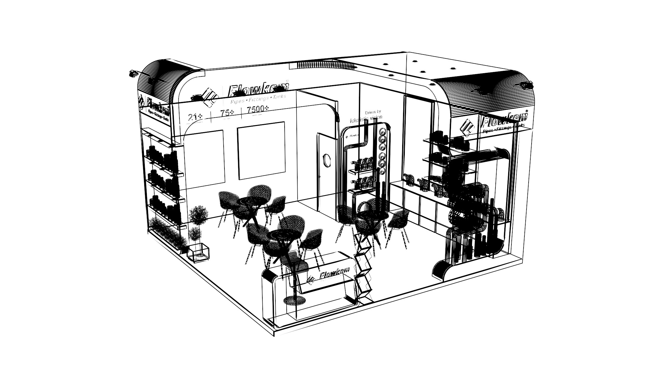 6mtr x 6mtr 2side open Exhibition Stand Design made 3ds max 2019 Low-poly 3D model_9