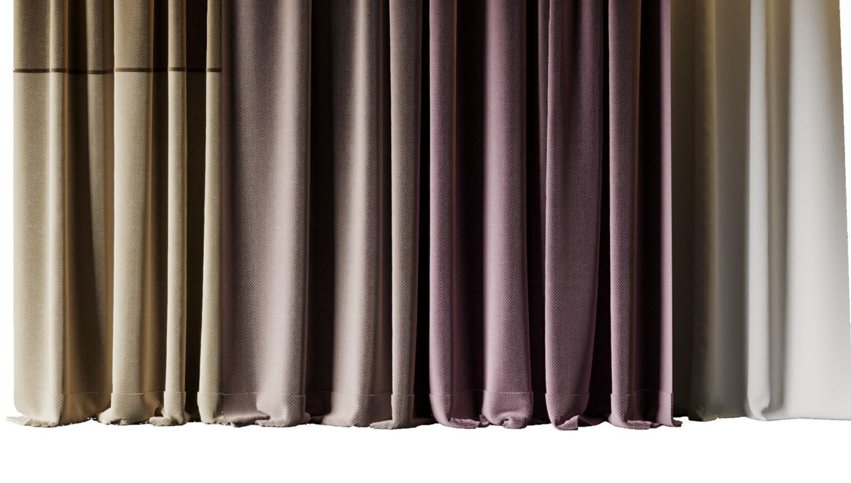 Set of soft silk curtains with wrinkles - collections 010 HBH Low-poly 3D model_8