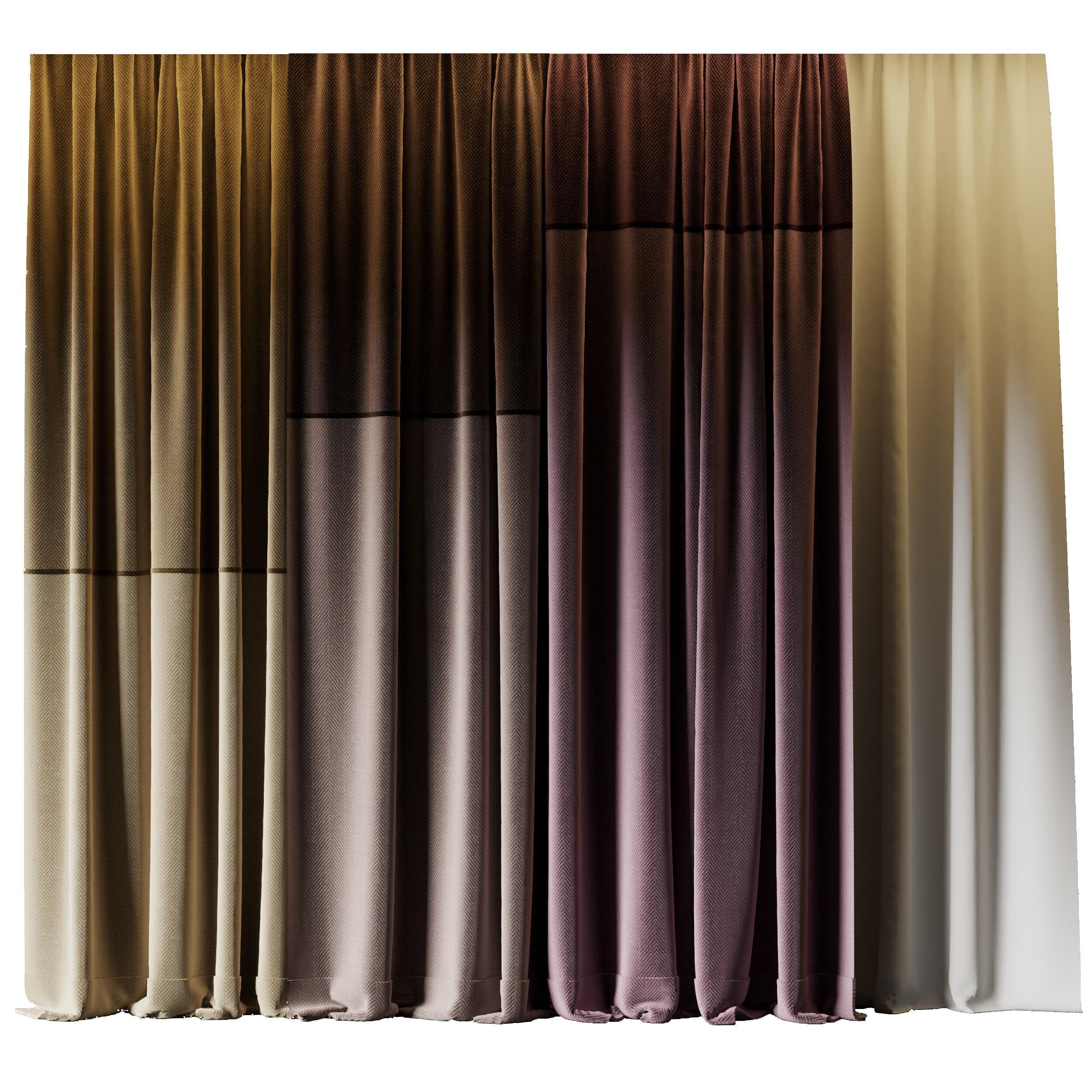 Set of soft silk curtains with wrinkles - collections 010 HBH Low-poly 3D model_1