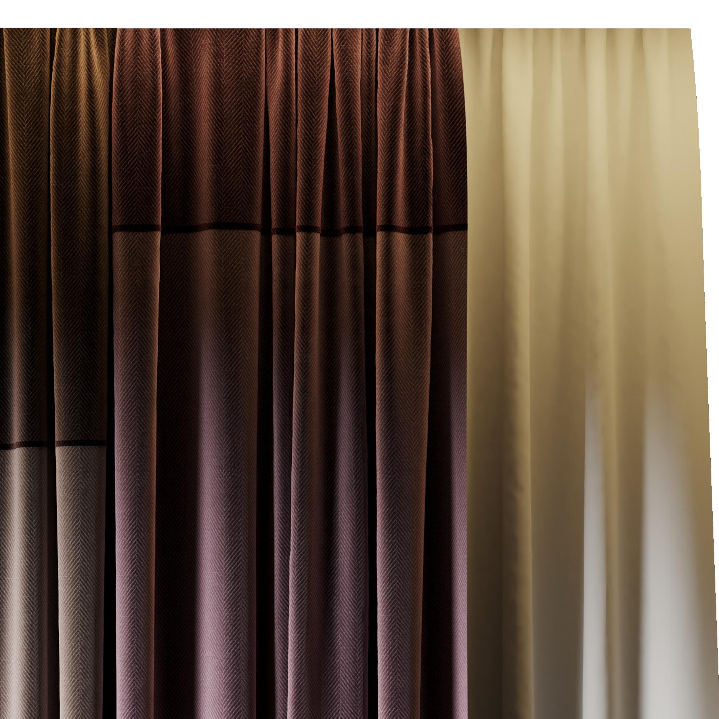 Set of soft silk curtains with wrinkles - collections 010 HBH Low-poly 3D model_4
