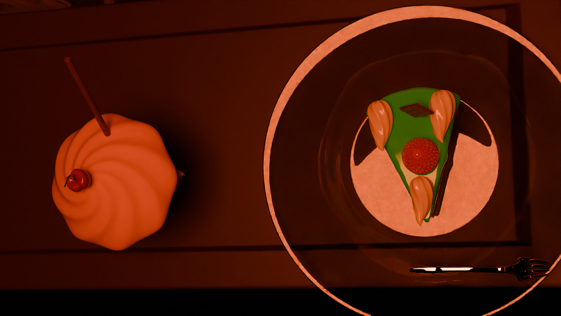 Cherry milkshake and matcha cake models 3D model_1