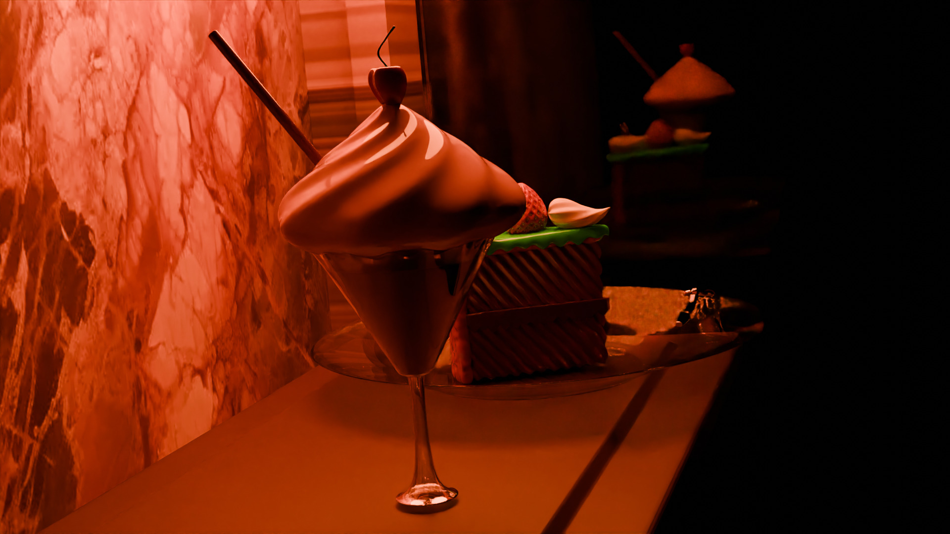 Cherry milkshake and matcha cake models 3D model_2