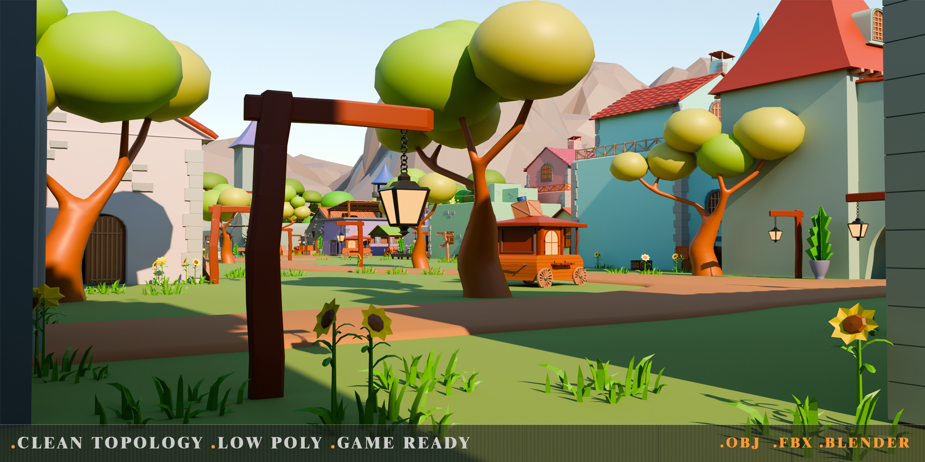 fantasy village Low-poly 3D model_4