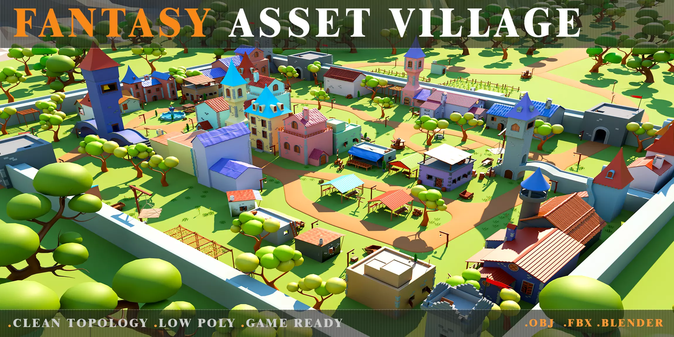fantasy village Low-poly 3D model_0