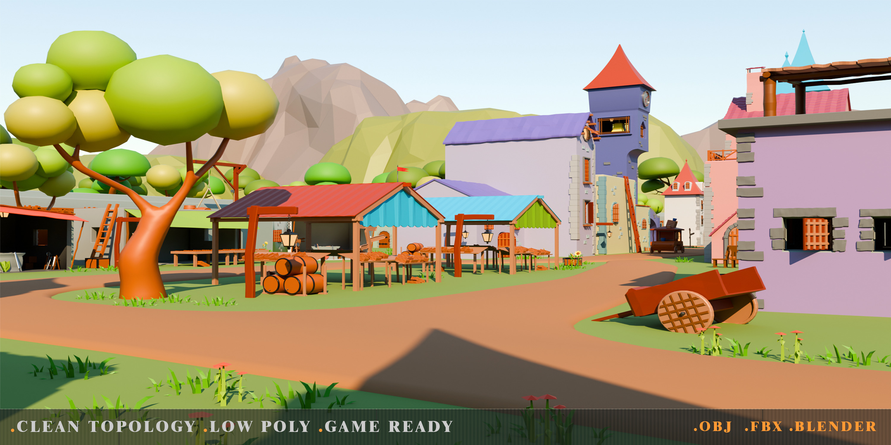 fantasy village Low-poly 3D model_6