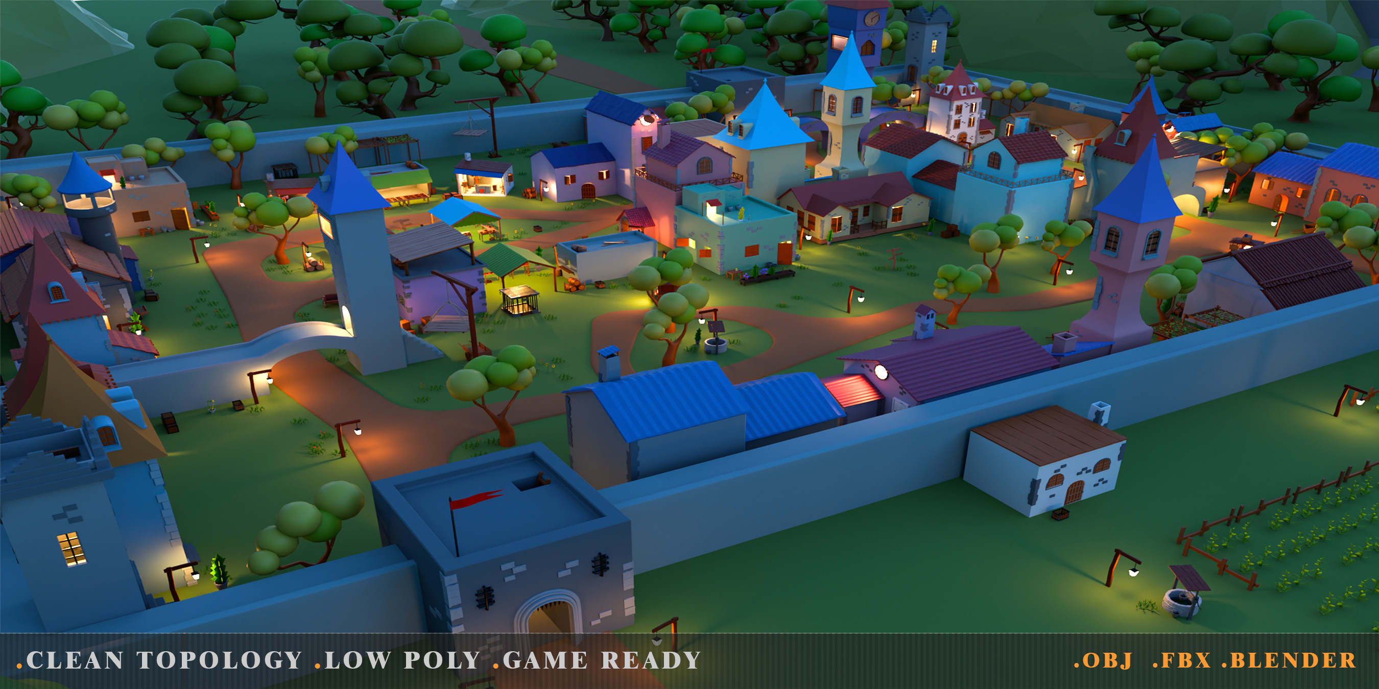 fantasy village Low-poly 3D model_9