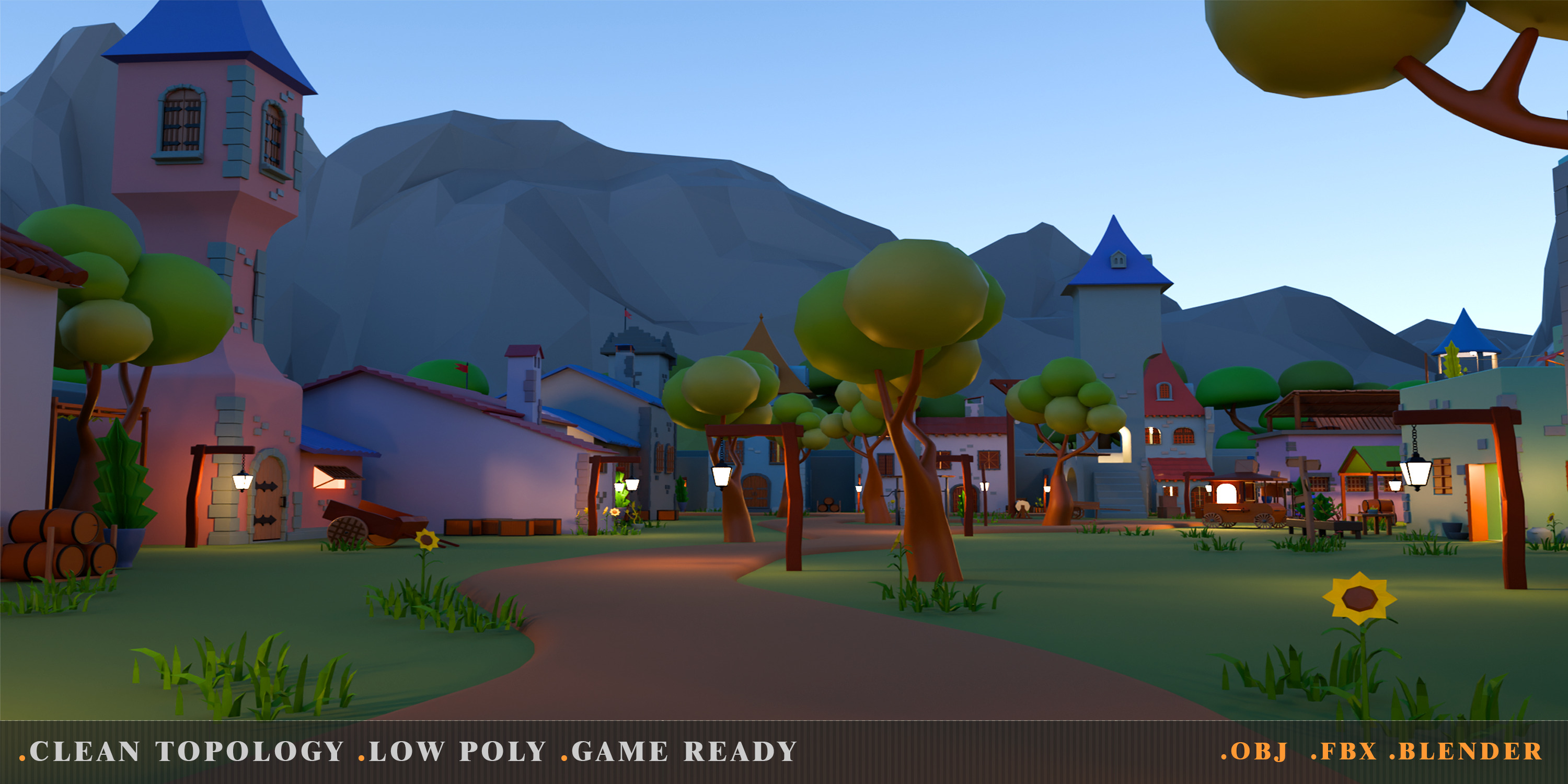 fantasy village Low-poly 3D model_7