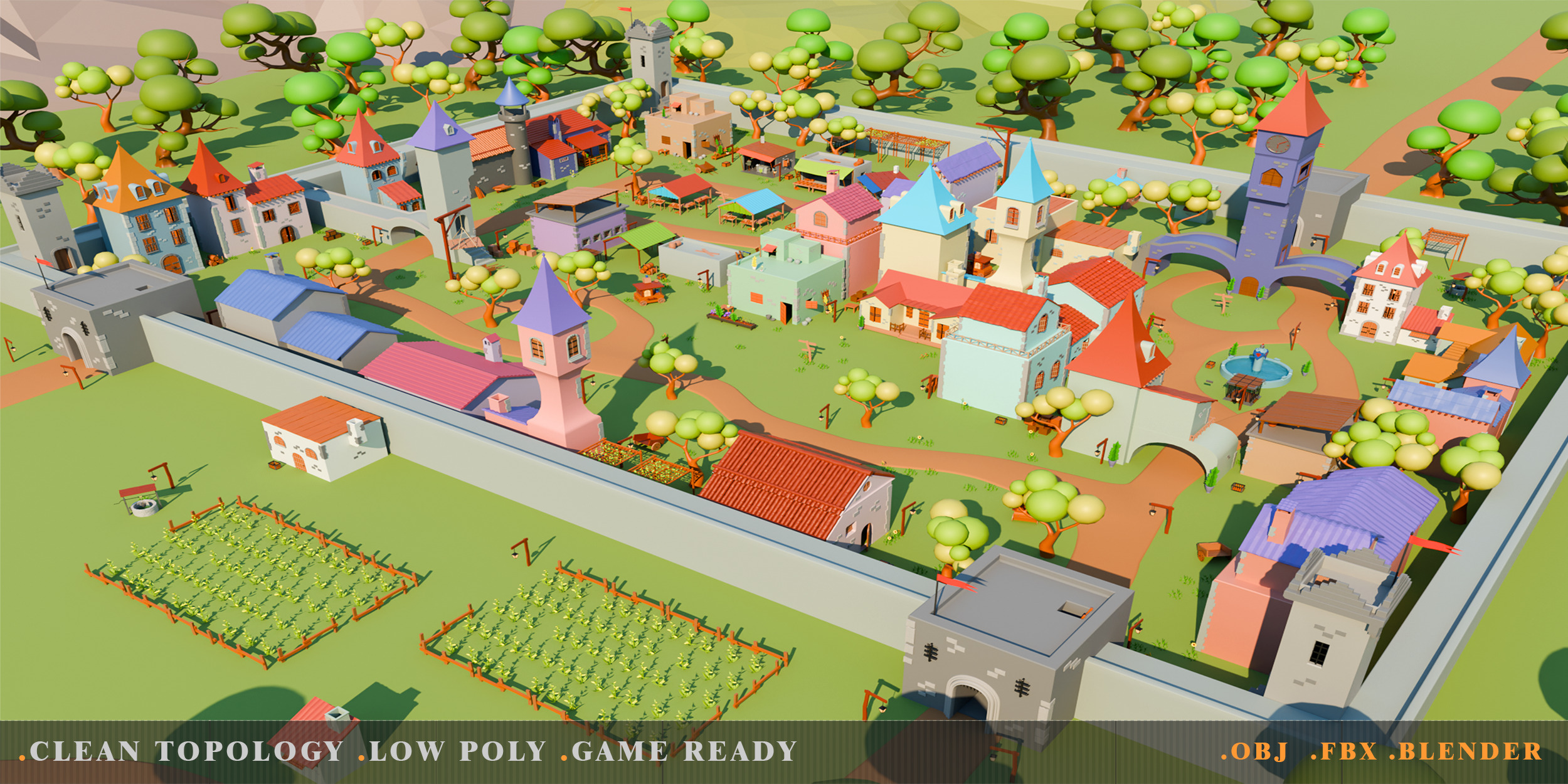 fantasy village Low-poly 3D model_3
