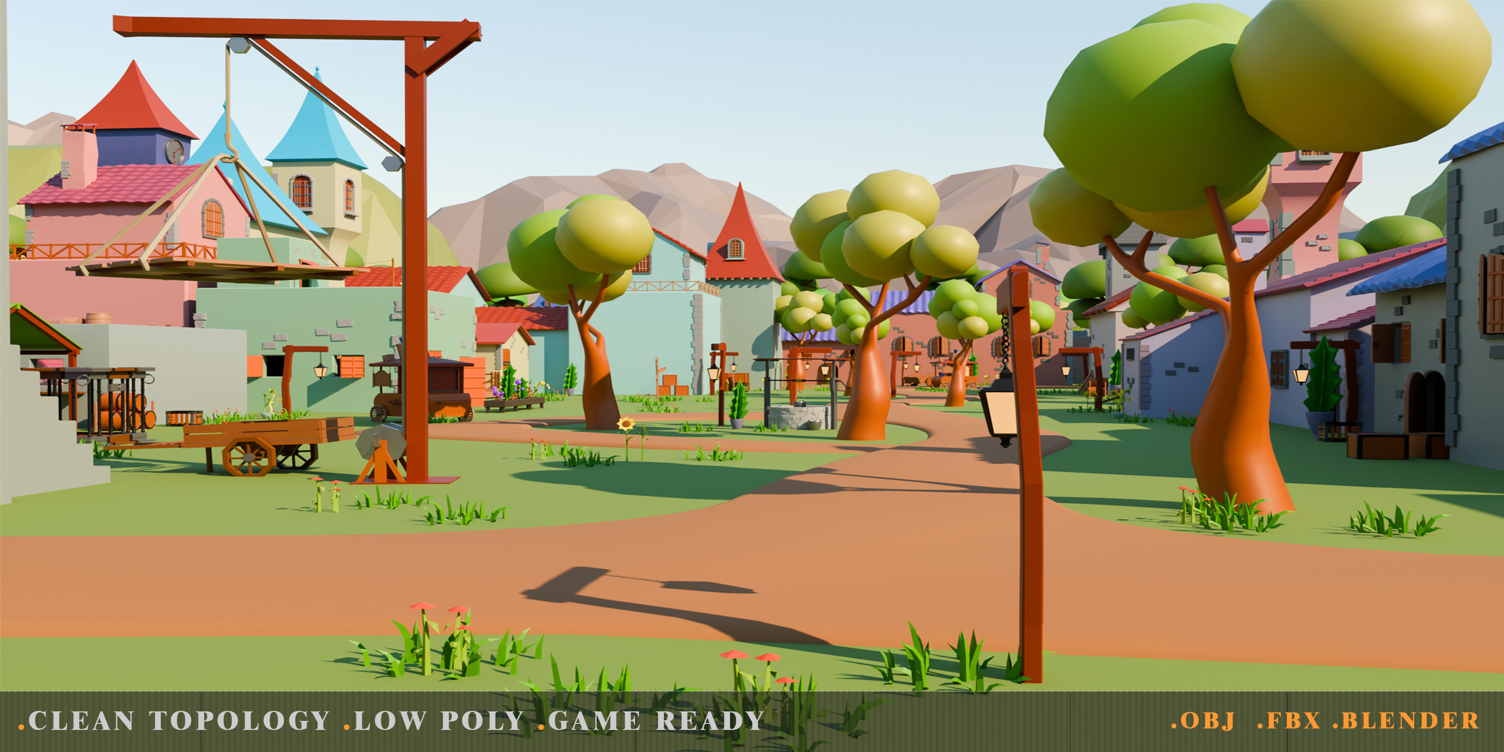 fantasy village Low-poly 3D model_1