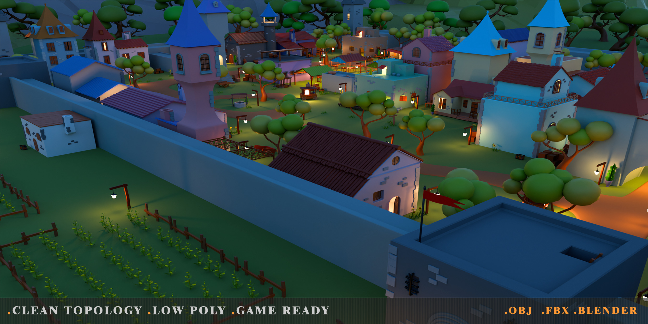 fantasy village Low-poly 3D model_5