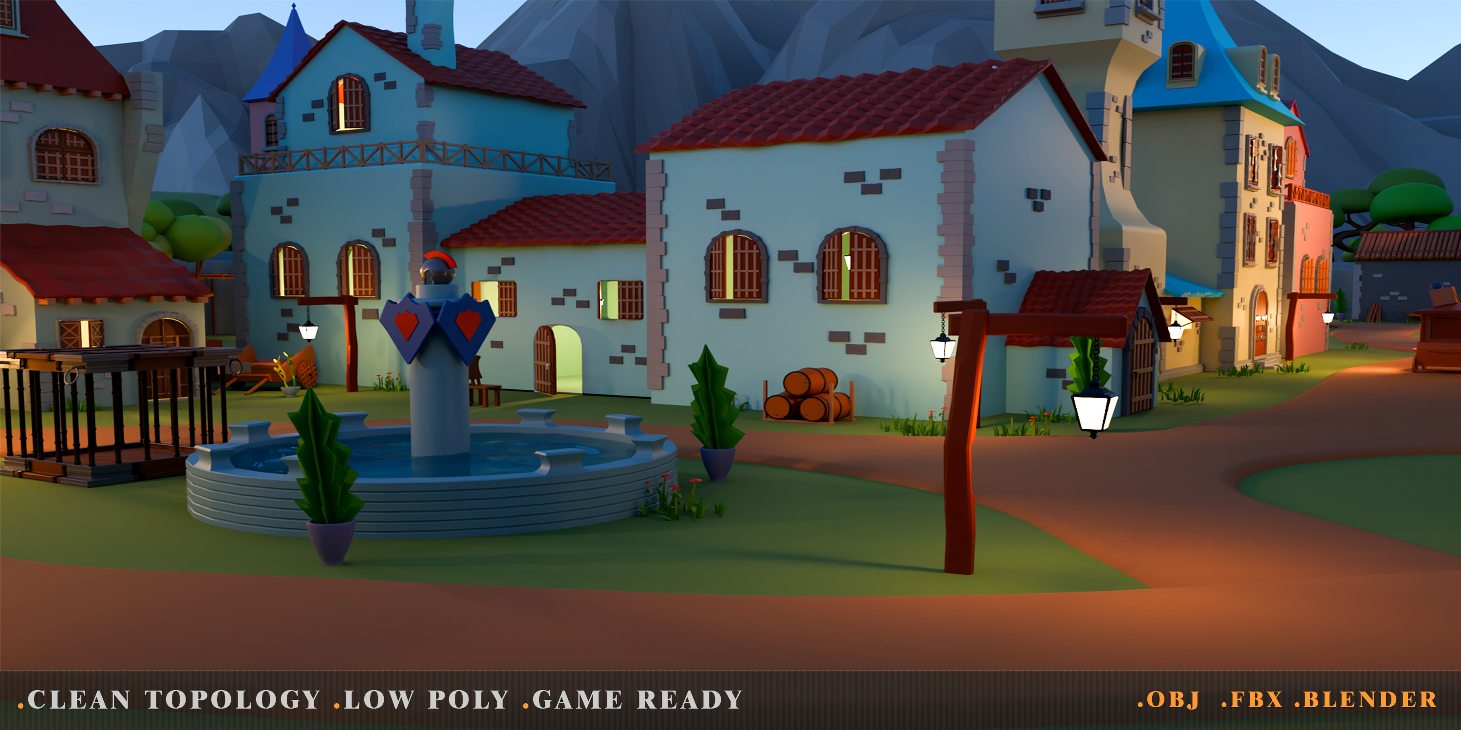 fantasy village Low-poly 3D model_8