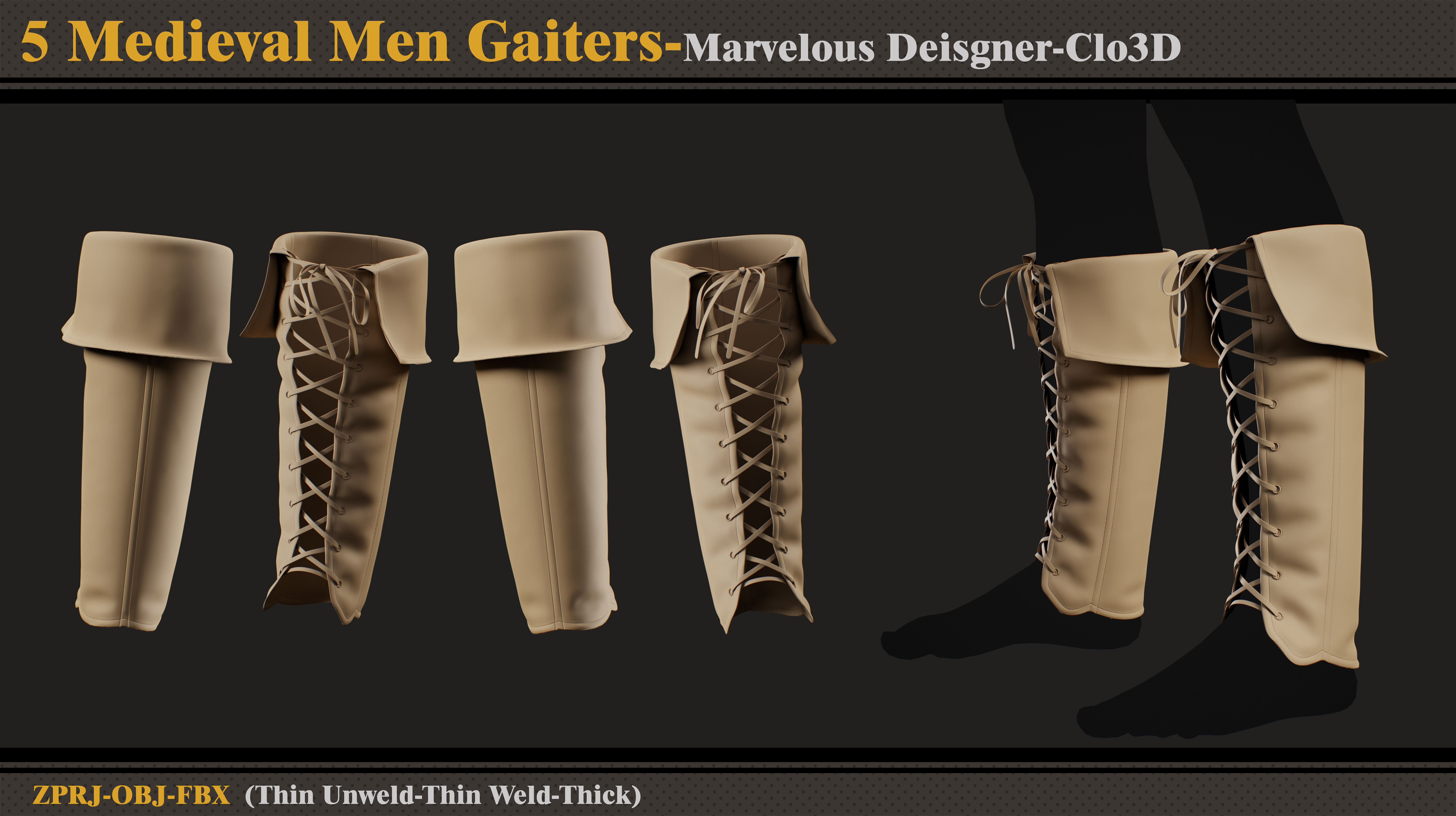 5 Medieval Men Gaiters-Marvelous Designer-Clo3D-ZPRJ-FBX-OBJ 3D model_5