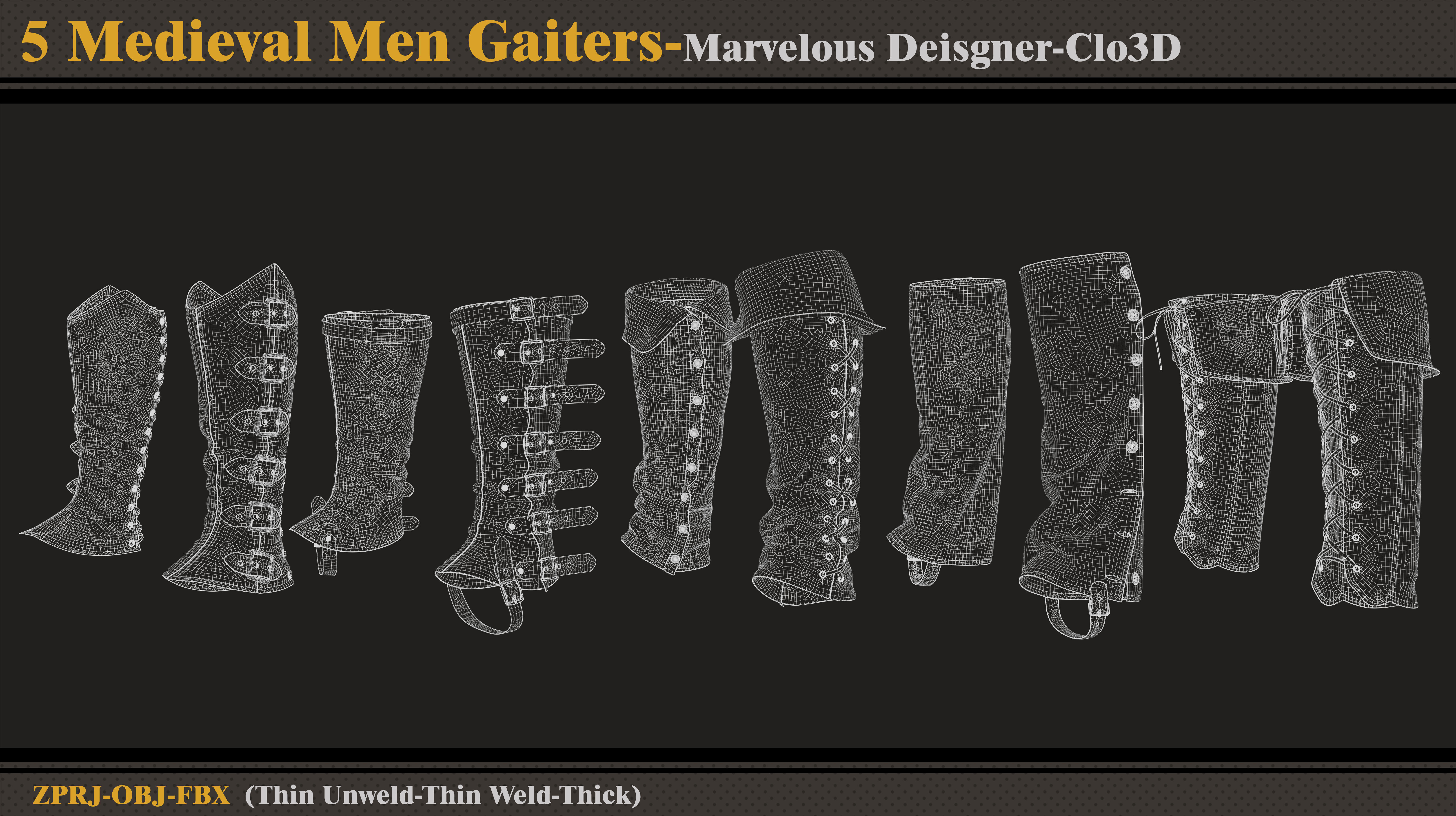 5 Medieval Men Gaiters-Marvelous Designer-Clo3D-ZPRJ-FBX-OBJ 3D model_6