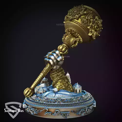 Hanuman Hand With Gada 3d Print