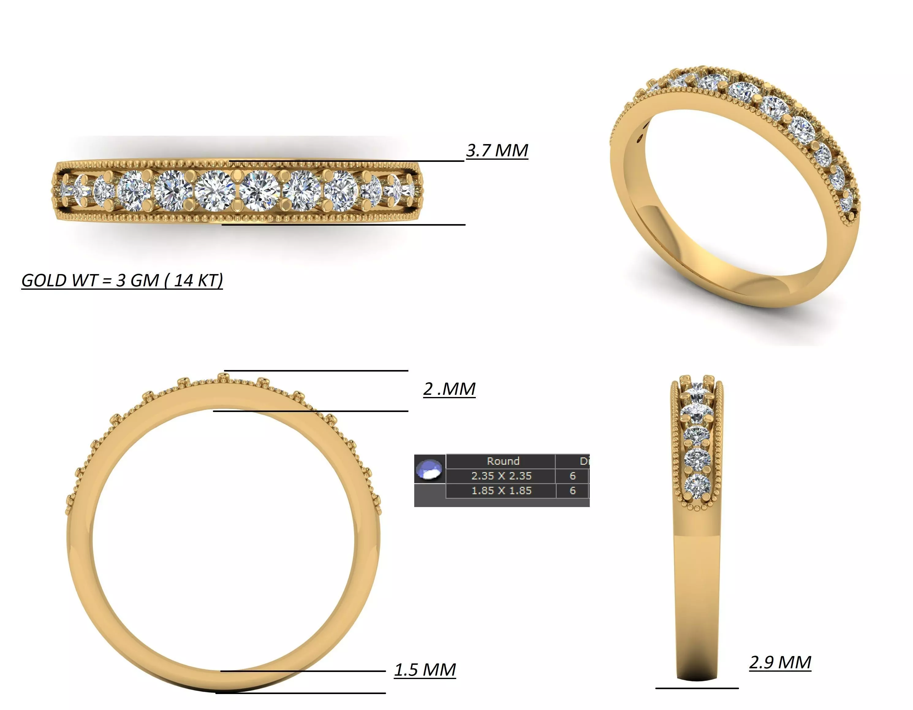 Stylish Diamond Ring ready STL model for print Free 3D print model