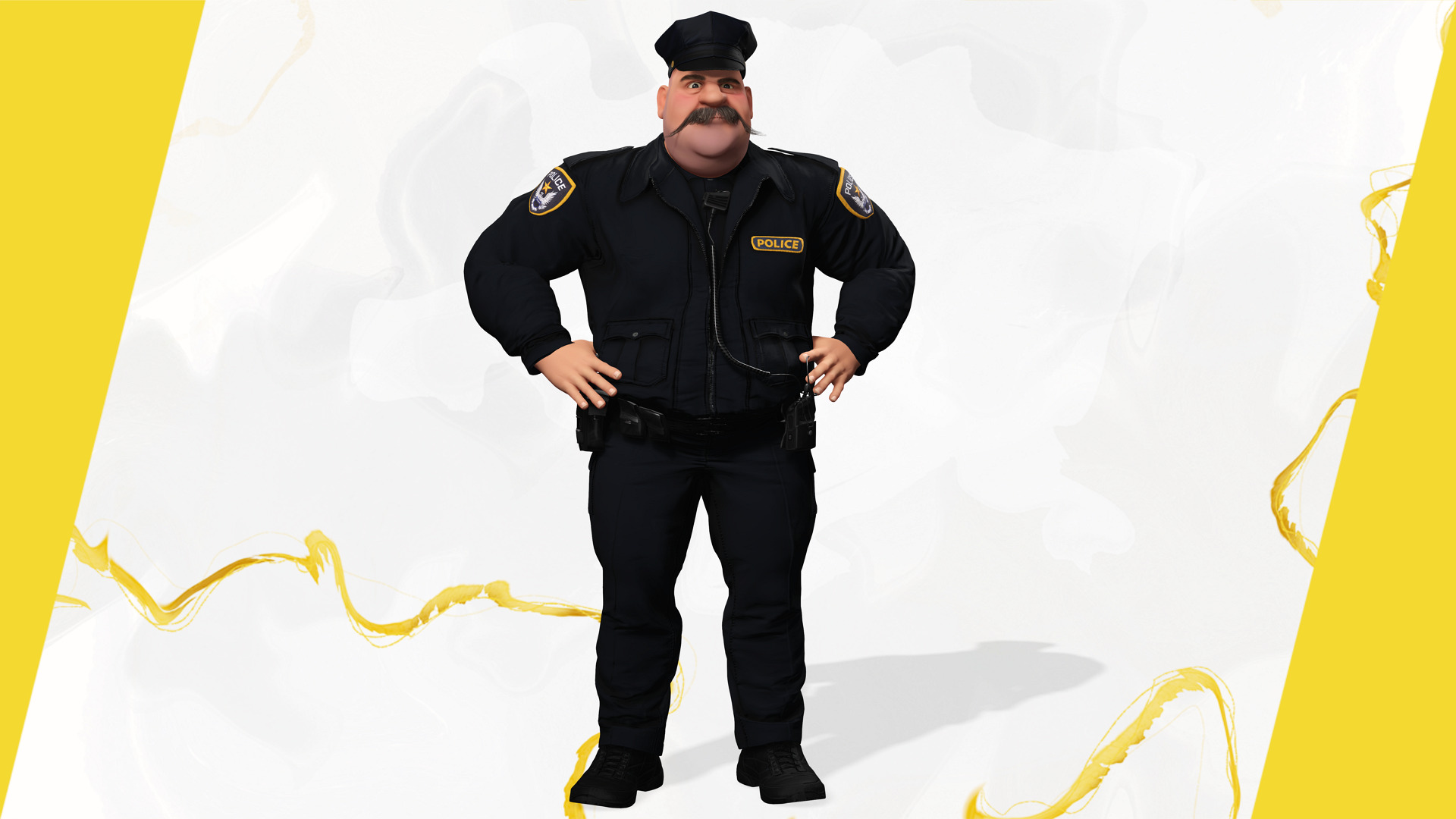 Stylized Cartoon Police Chief Rigged Fat Cop Low-poly 3D model_2