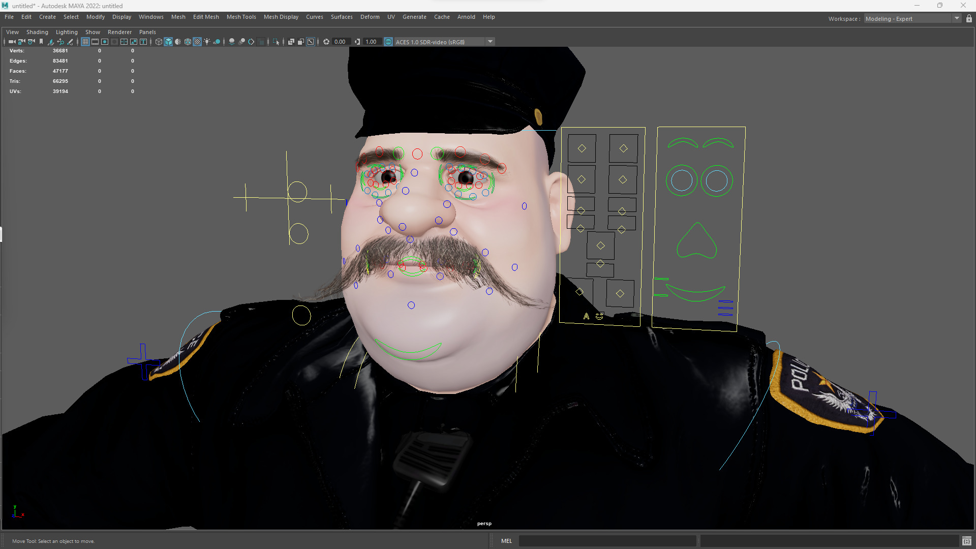 Stylized Cartoon Police Chief Rigged Fat Cop Low-poly 3D model_20