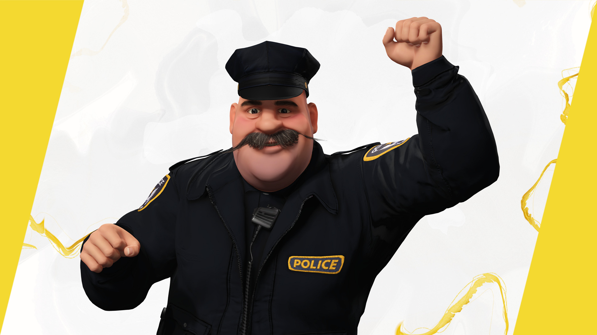 Stylized Cartoon Police Chief Rigged Fat Cop Low-poly 3D model_1