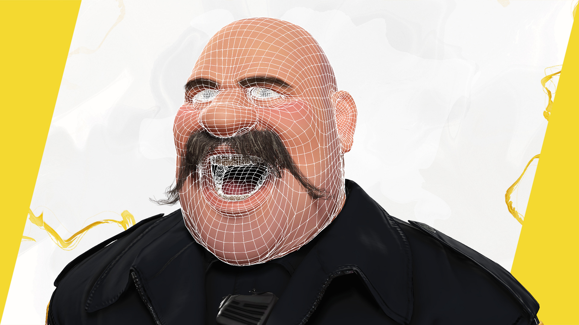 Stylized Cartoon Police Chief Rigged Fat Cop Low-poly 3D model_3