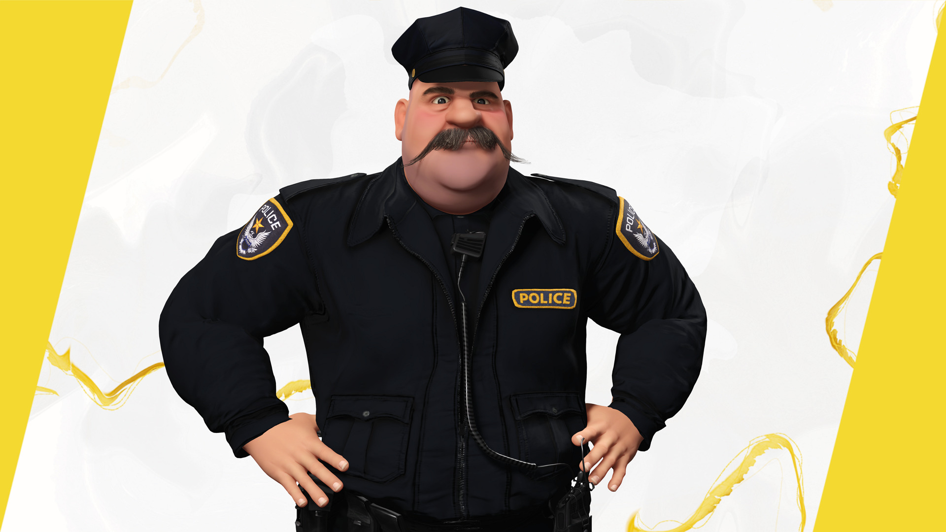 Stylized Cartoon Police Chief Rigged Fat Cop Low-poly 3D model_11
