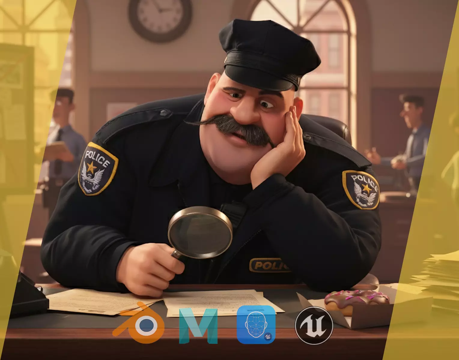 Stylized Cartoon Police Chief Rigged Fat Cop Low-poly 3D model_0