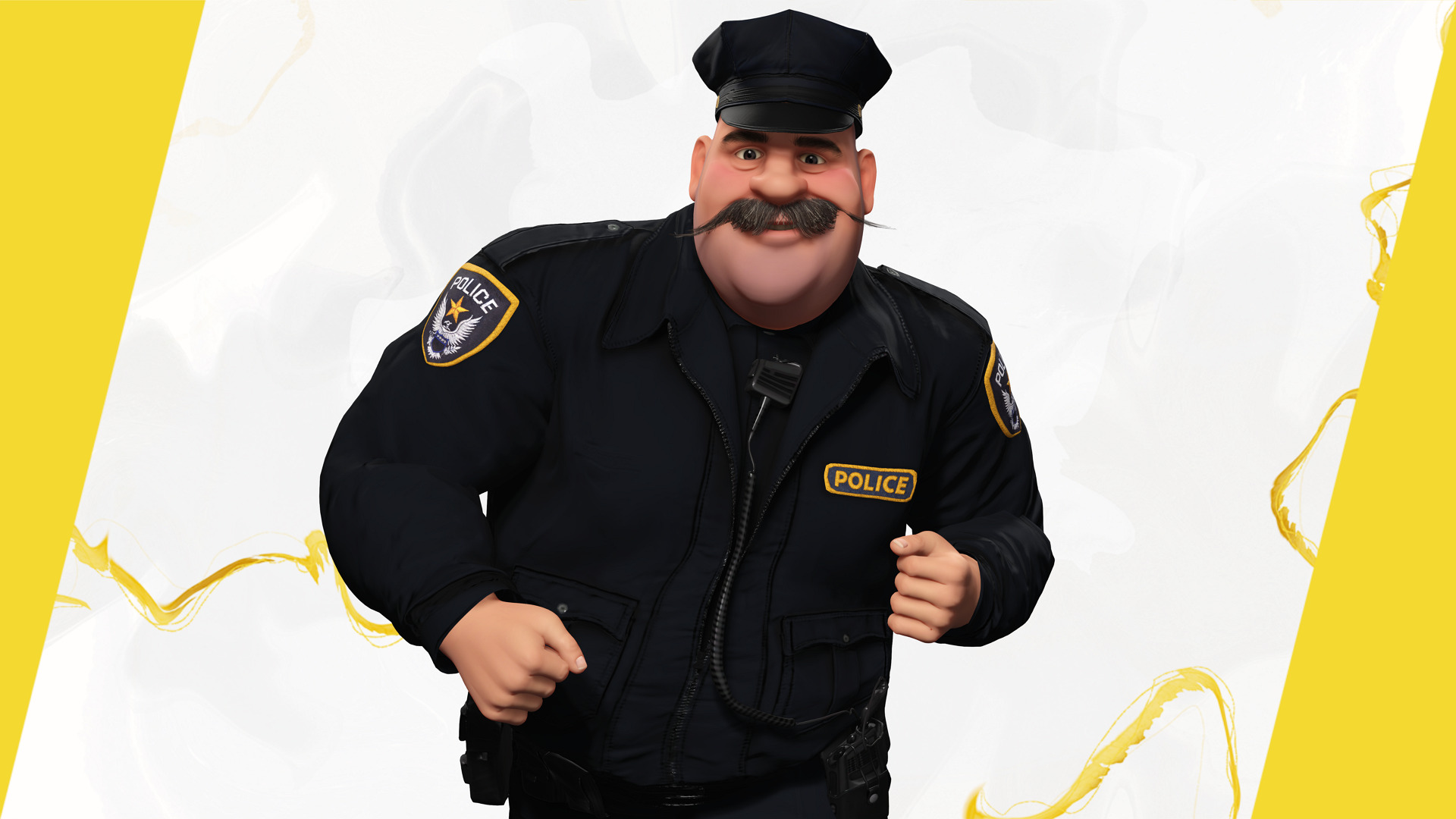 Stylized Cartoon Police Chief Rigged Fat Cop Low-poly 3D model_9