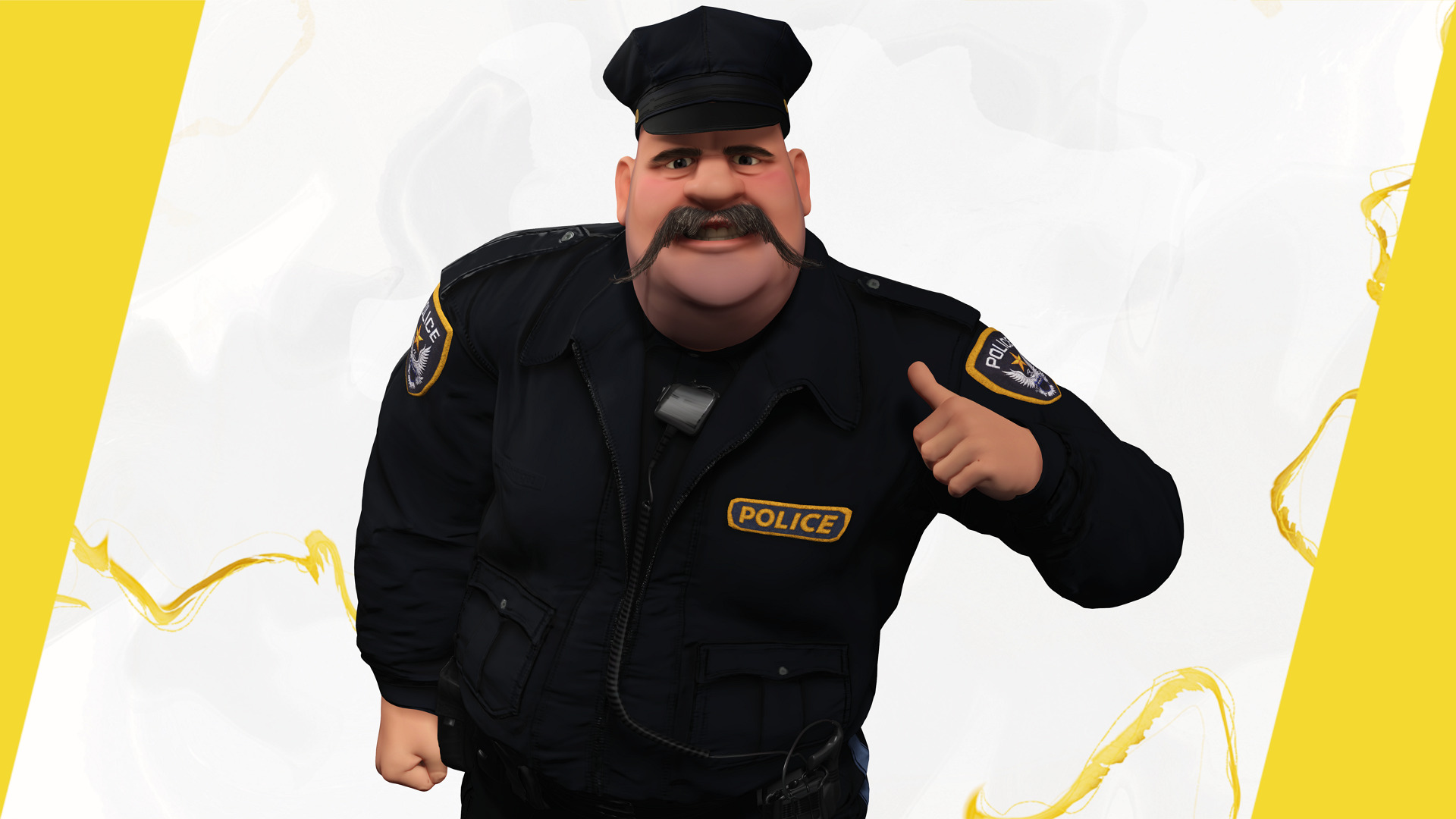 Stylized Cartoon Police Chief Rigged Fat Cop Low-poly 3D model_6