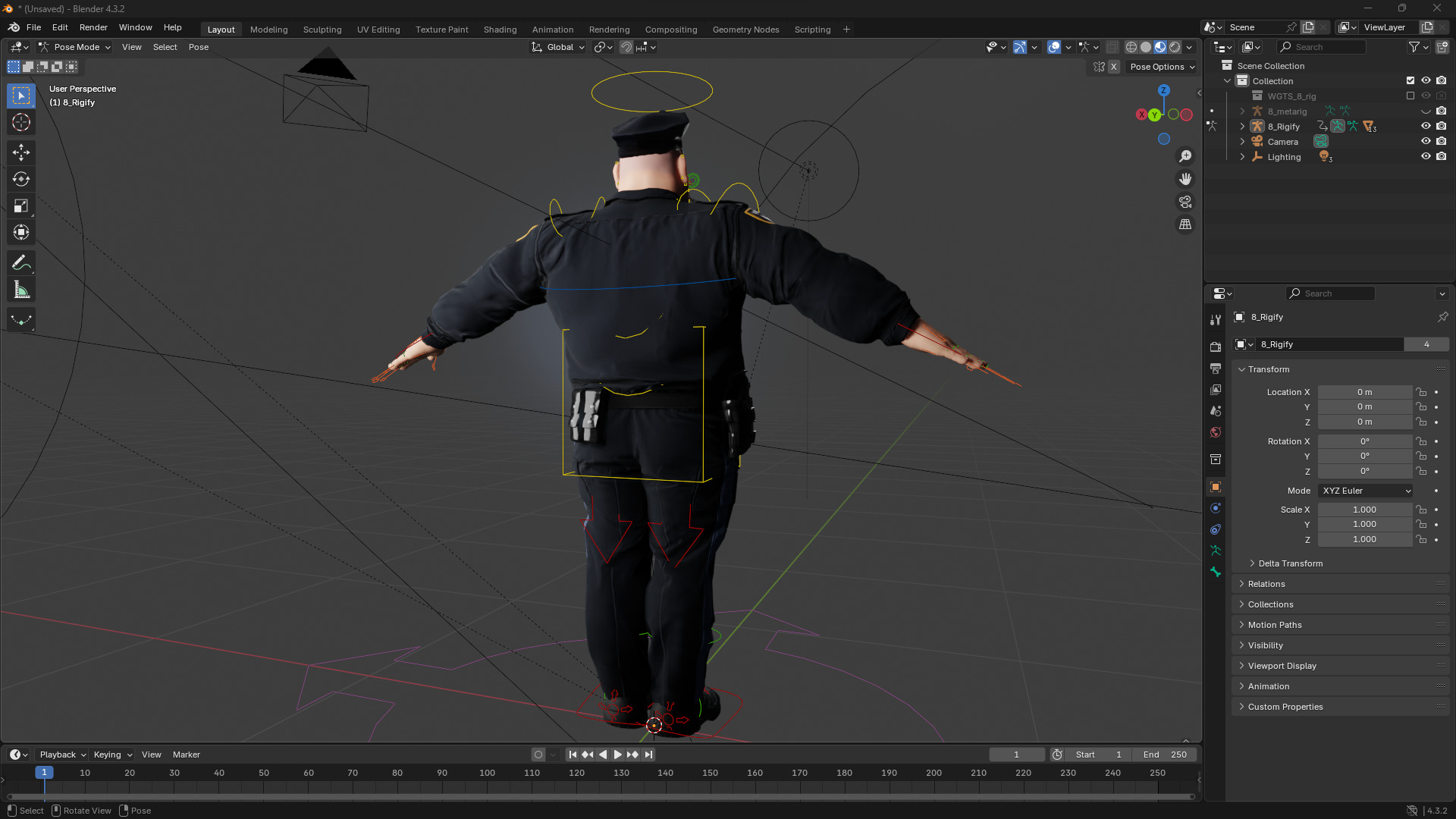 Stylized Cartoon Police Chief Rigged Fat Cop Low-poly 3D model_17