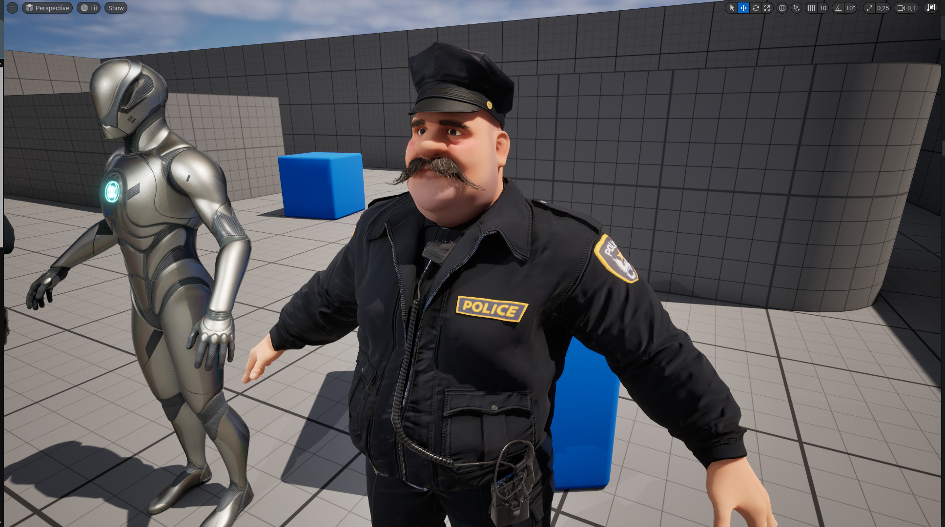 Stylized Cartoon Police Chief Rigged Fat Cop Low-poly 3D model_24