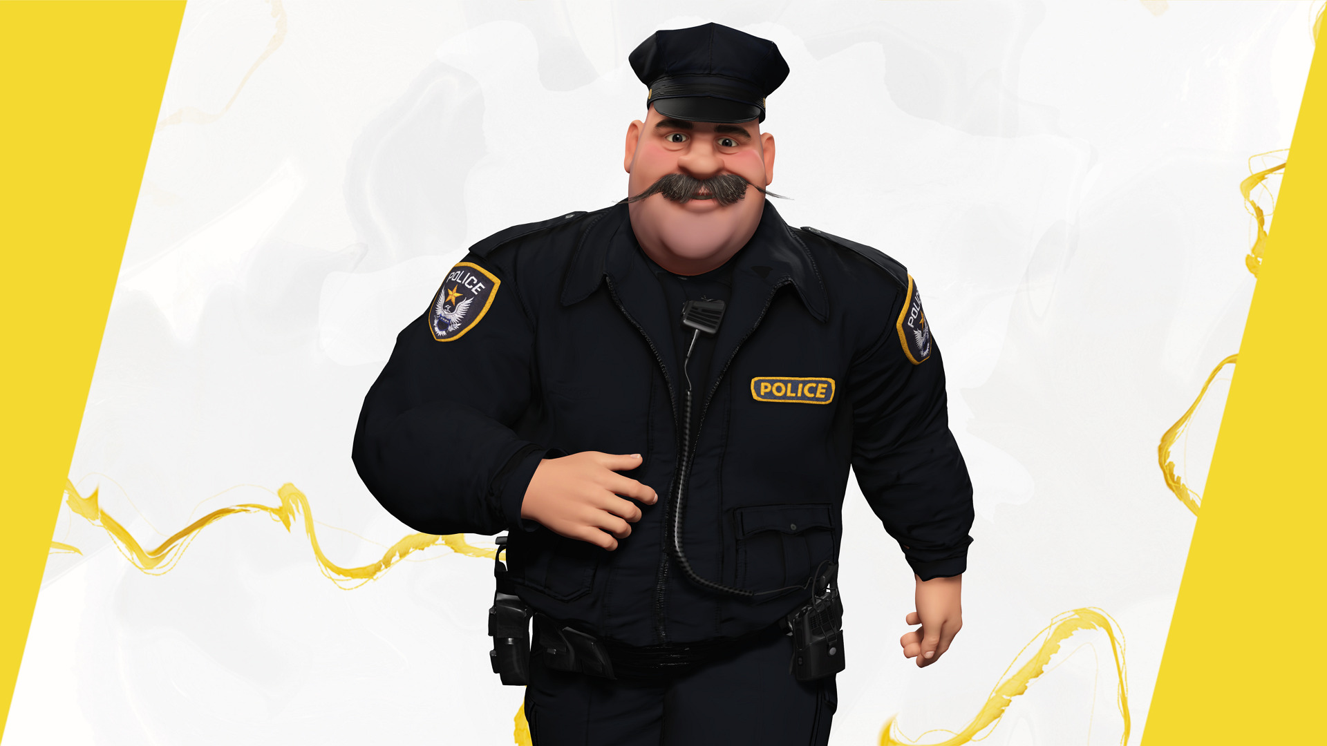Stylized Cartoon Police Chief Rigged Fat Cop Low-poly 3D model_12