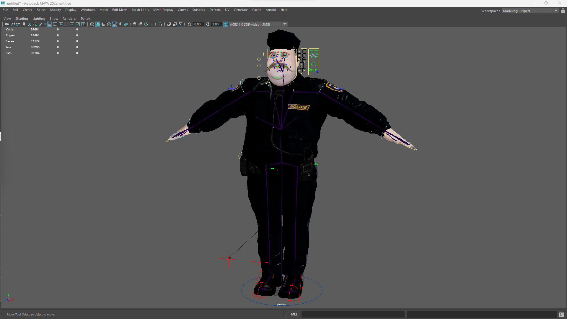 Stylized Cartoon Police Chief Rigged Fat Cop Low-poly 3D model_19
