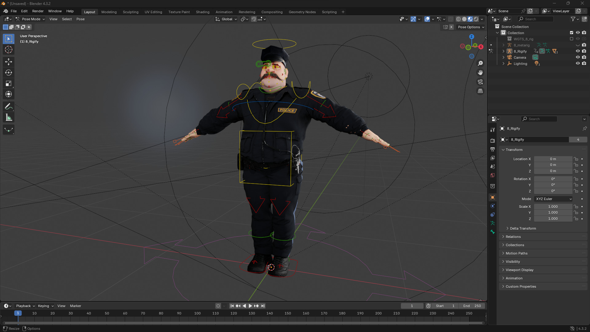 Stylized Cartoon Police Chief Rigged Fat Cop Low-poly 3D model_15