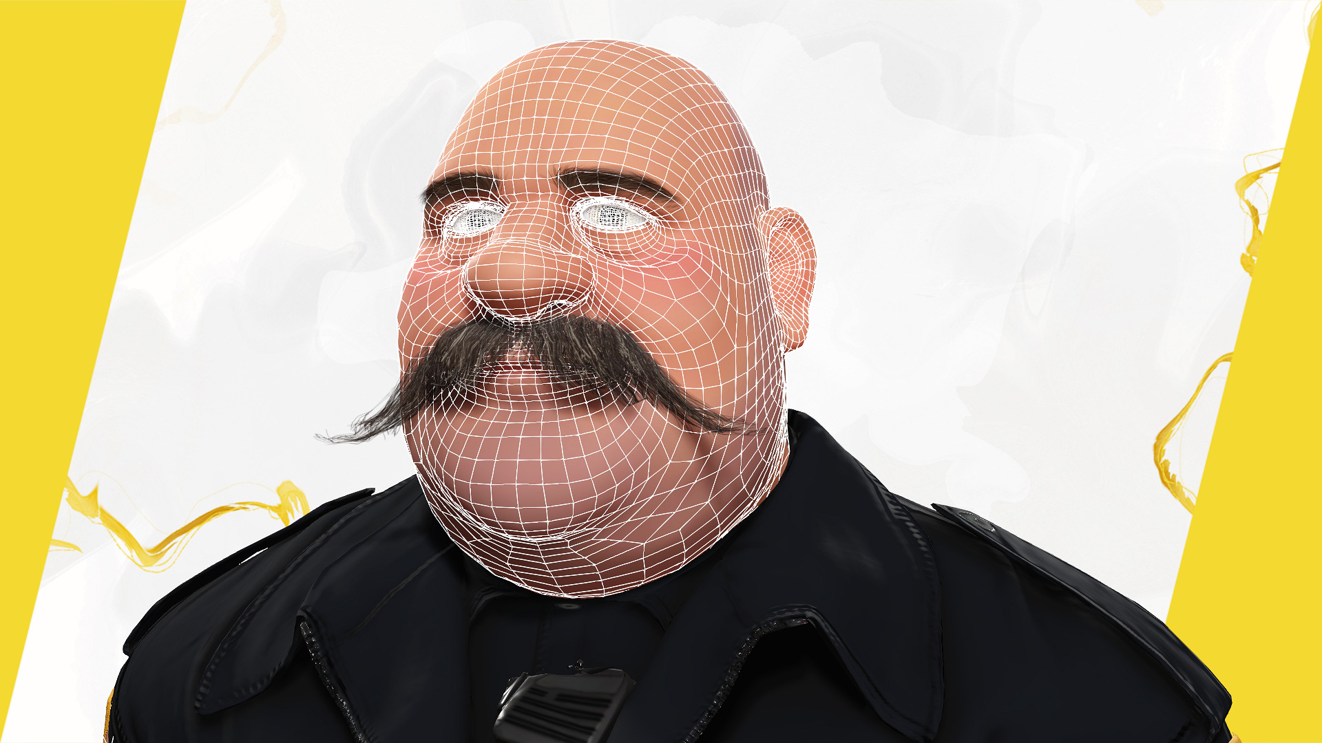 Stylized Cartoon Police Chief Rigged Fat Cop Low-poly 3D model_27