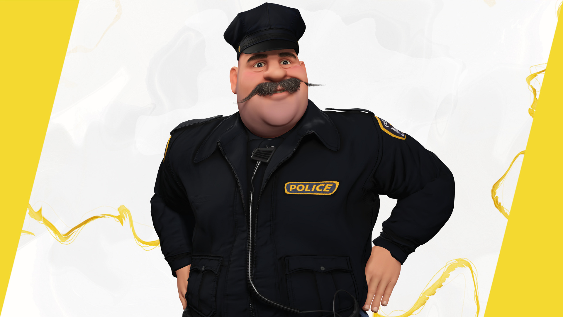 Stylized Cartoon Police Chief Rigged Fat Cop Low-poly 3D model_10