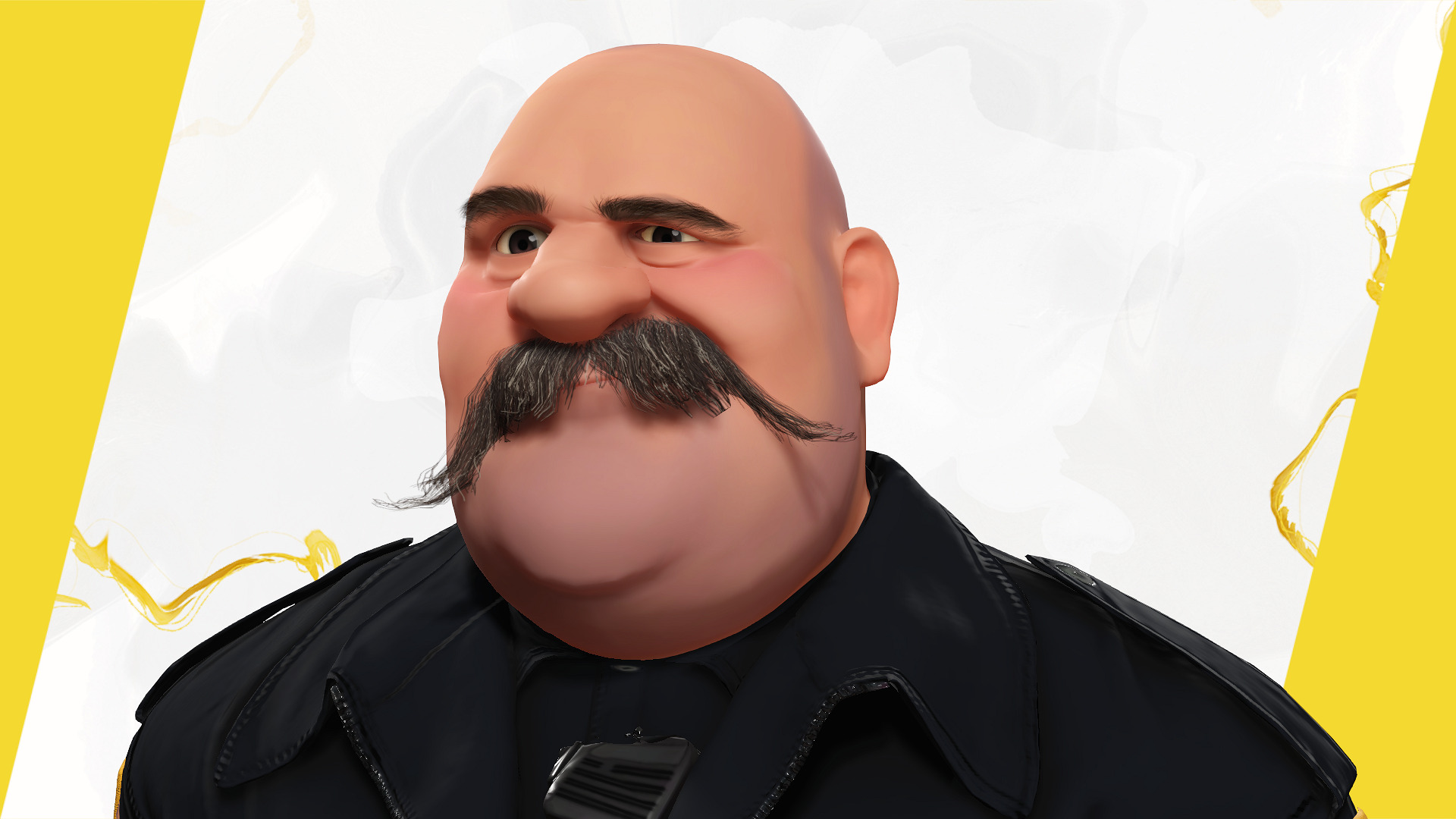 Stylized Cartoon Police Chief Rigged Fat Cop Low-poly 3D model_13