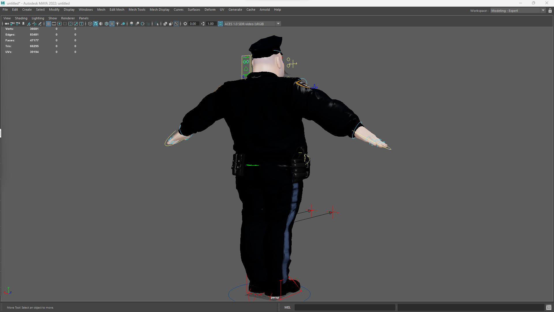 Stylized Cartoon Police Chief Rigged Fat Cop Low-poly 3D model_21