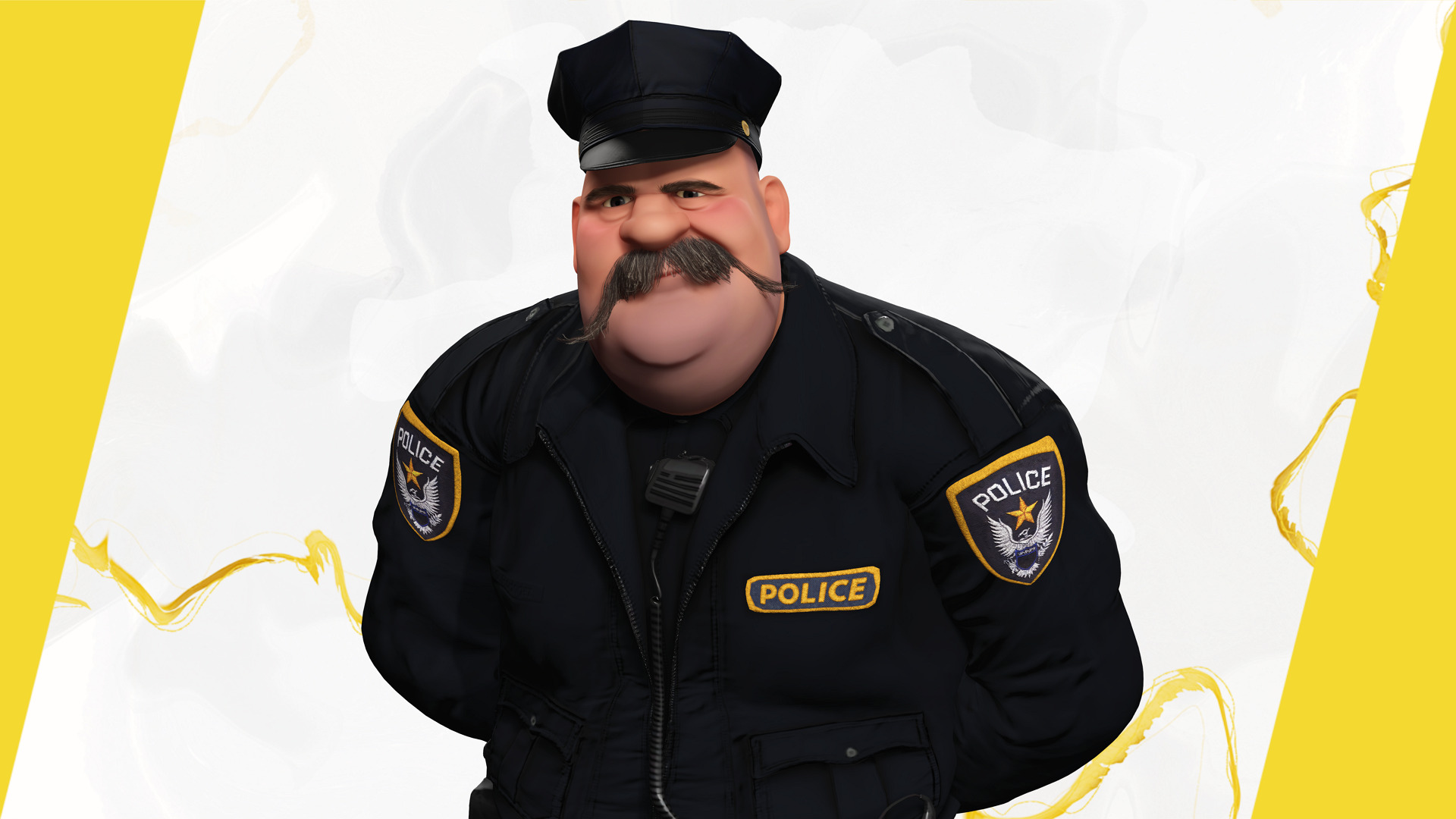 Stylized Cartoon Police Chief Rigged Fat Cop Low-poly 3D model_8