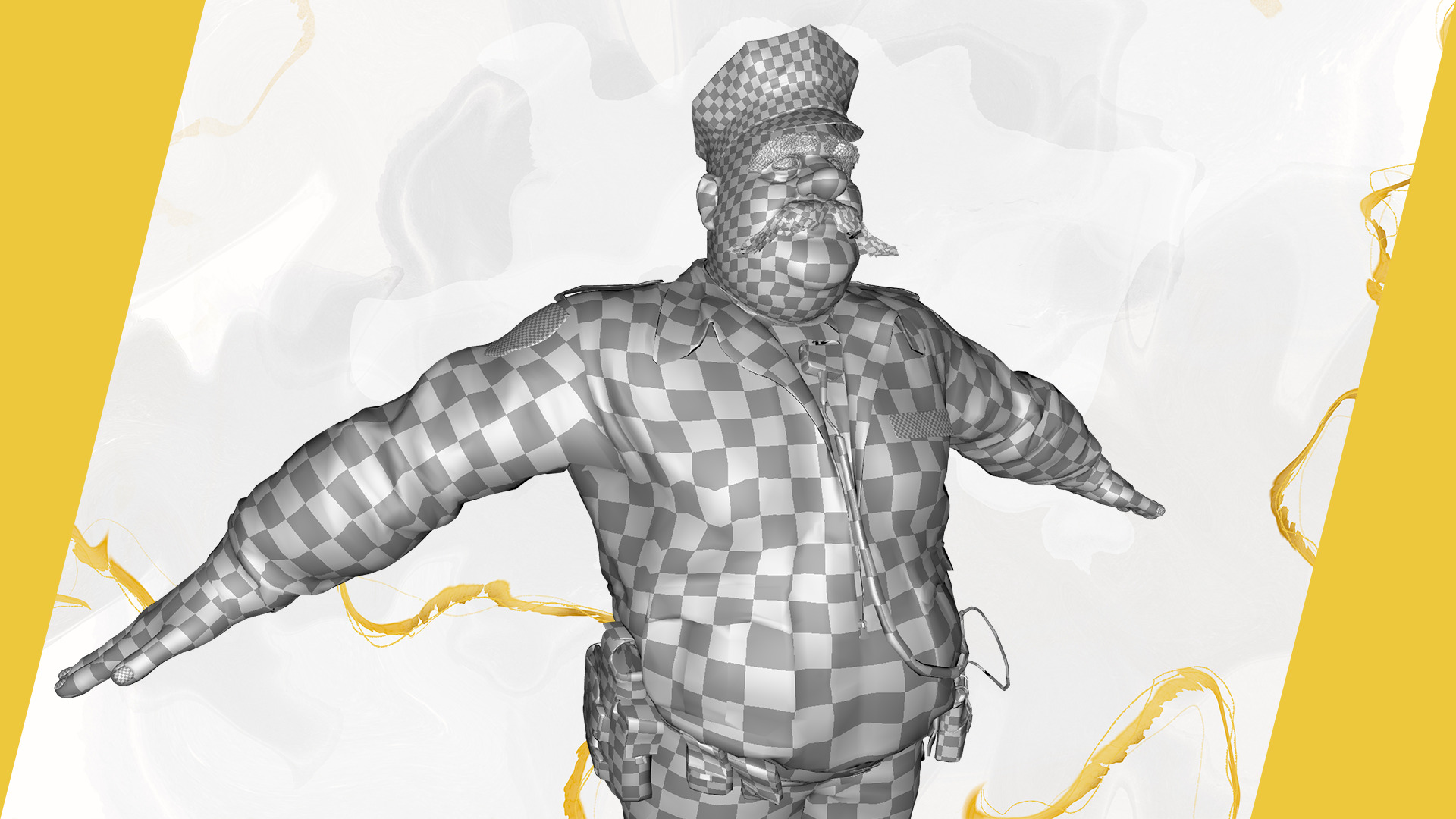 Stylized Cartoon Police Chief Rigged Fat Cop Low-poly 3D model_26