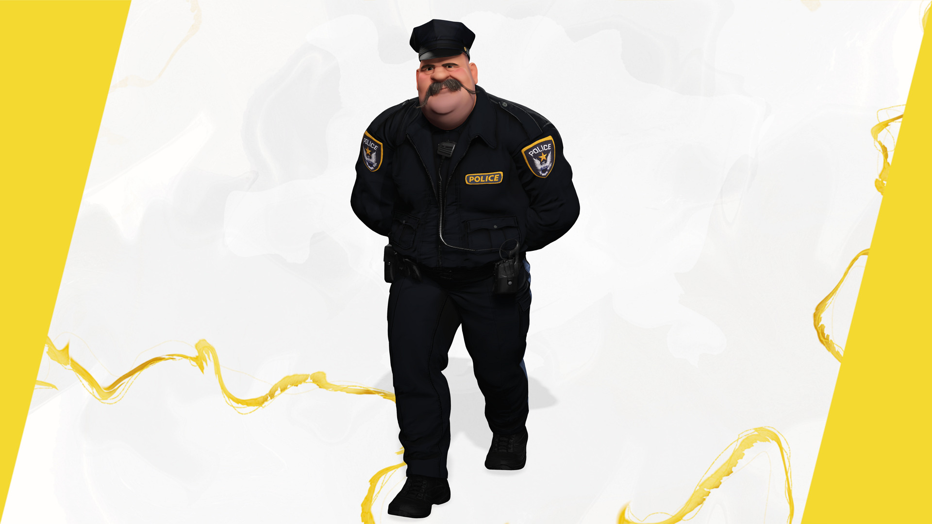 Stylized Cartoon Police Chief Rigged Fat Cop Low-poly 3D model_7