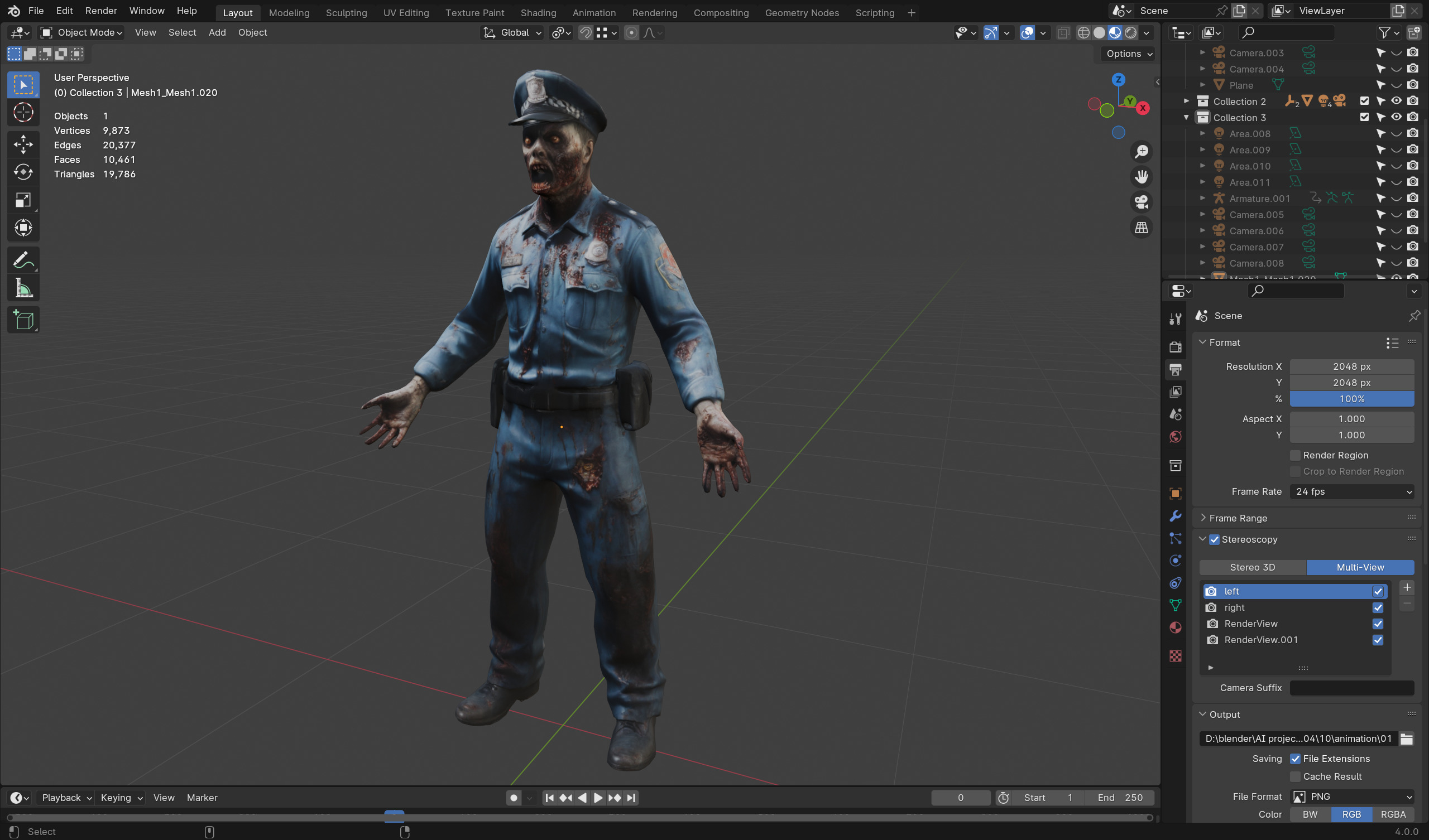 Zombie Police Officer - Low Poly Rigged 3D Model Low-poly 3D model_4