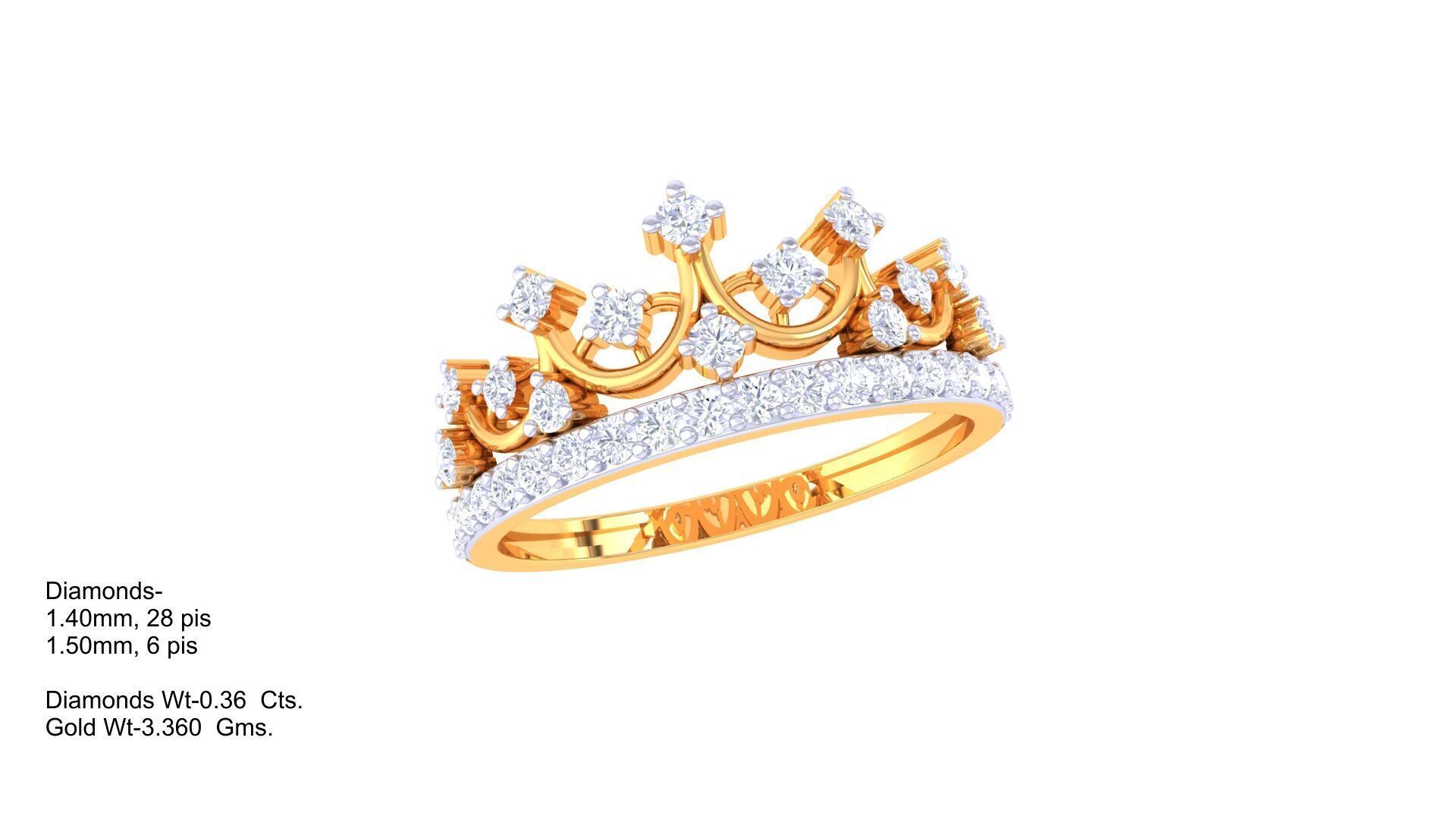 Women Crown Ring MTL 3dm STL OBJ FBX Details 3D print model_2