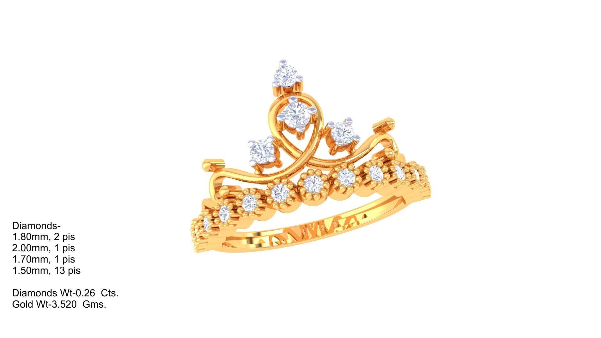 Women Crown Ring MTL 3dm STL OBJ FBX Details 3D print model_2