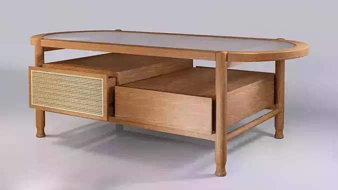 Glass Coffee Table With Wicker Elements