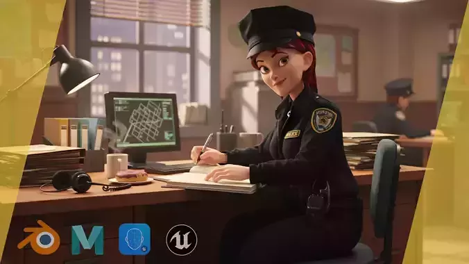 Stylized Female Police Officer Rigged woman cop Policewoman Low-poly 3D model