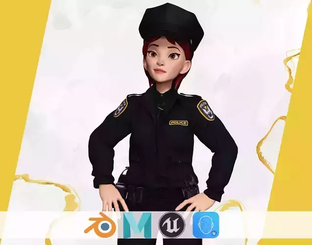 Stylized Female Police Officer Rigged woman cop Policewoman Low-poly 3D model