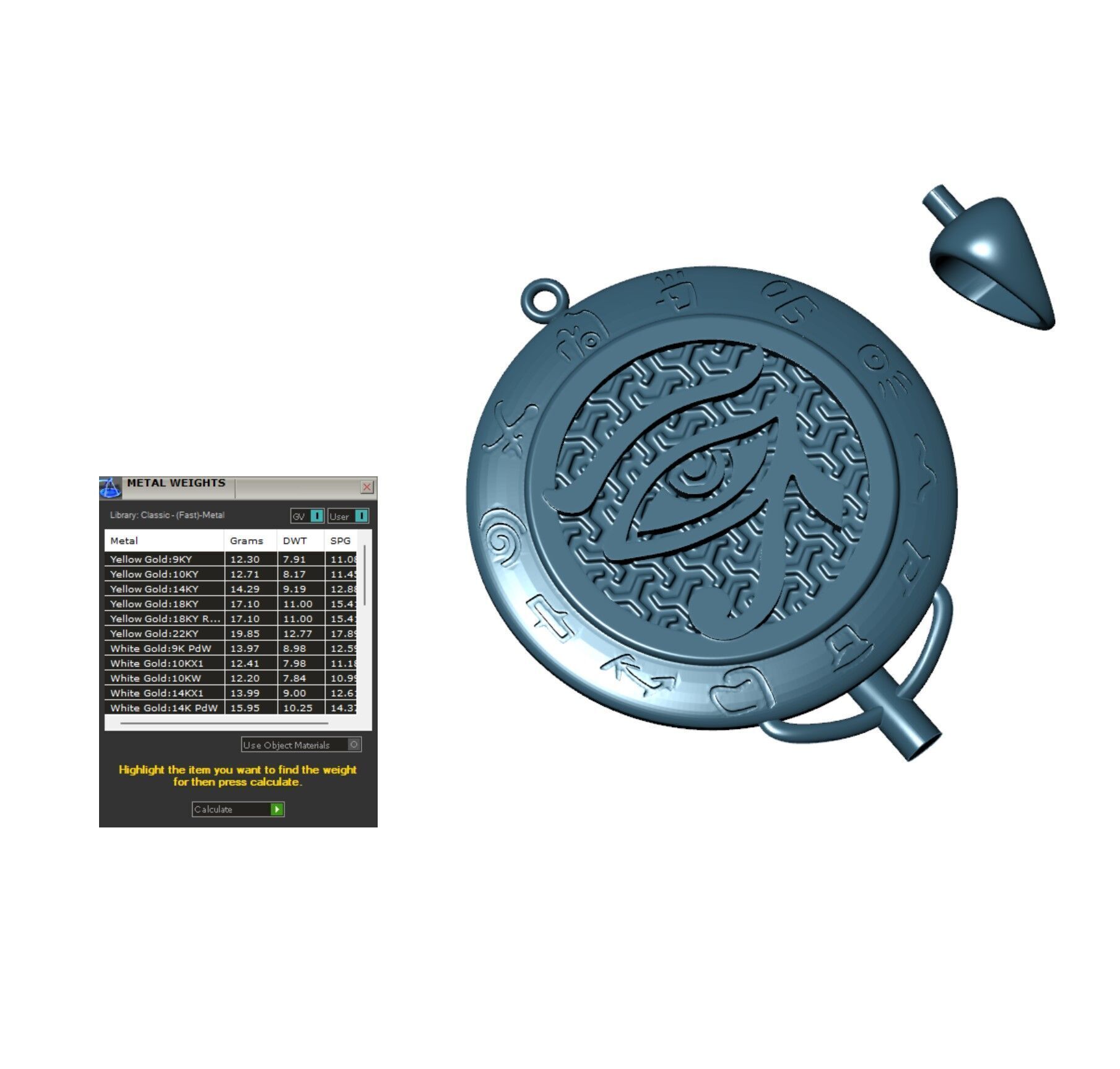 Egyptian Eye of Horus Pendant just STL 3D model_4